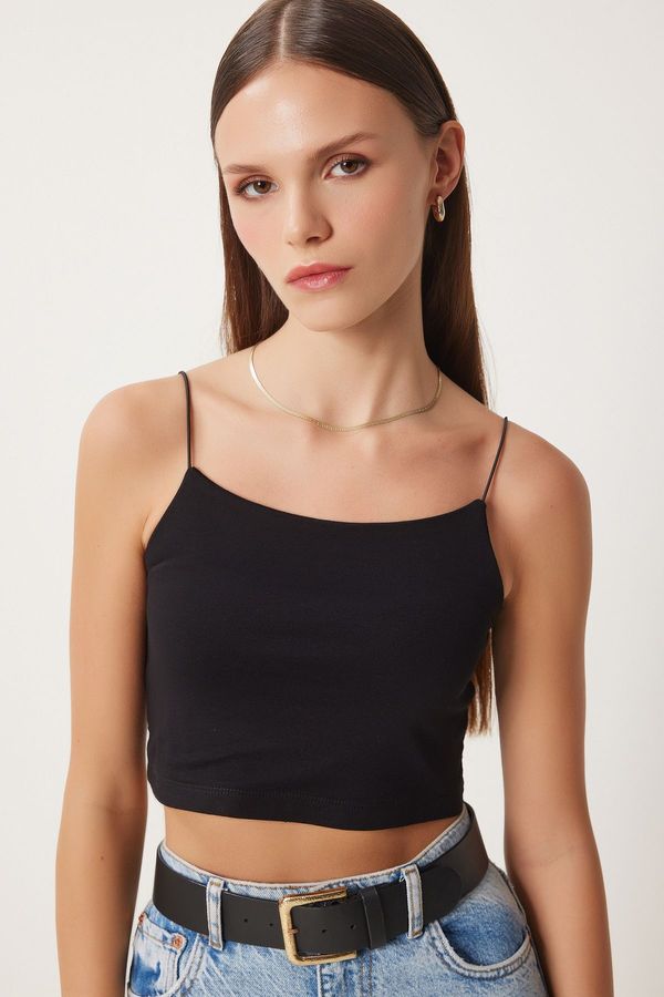 Happiness İstanbul Happiness İstanbul Women's Black Knitted Bustier with Straps