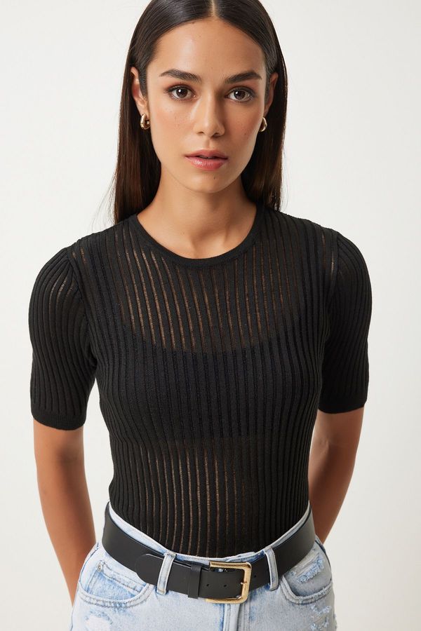 Happiness İstanbul Happiness İstanbul Women's Black Lightly Transparent Knitted Blouse