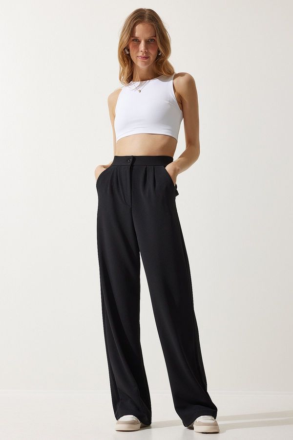 Happiness İstanbul Happiness İstanbul Women's Black Lycra Casual Palazzo Knitted Trousers