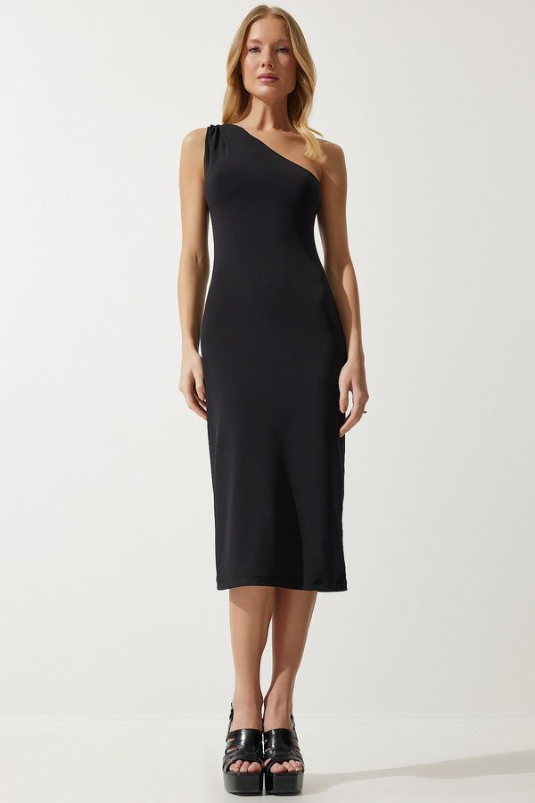Happiness İstanbul Happiness İstanbul Women's Black One-Shoulder Sandy Knitted Dress