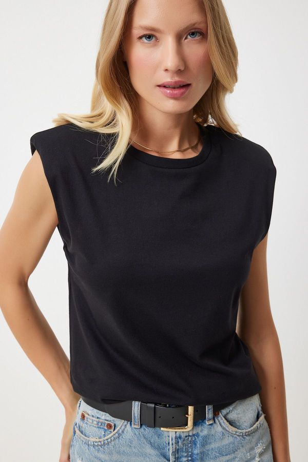 Happiness İstanbul Happiness İstanbul Women's Black Padded Sleeveless Knitted T-Shirt