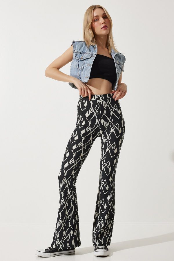 Happiness İstanbul Happiness İstanbul Women's Black Patterned Bell Leg Knitted Pants