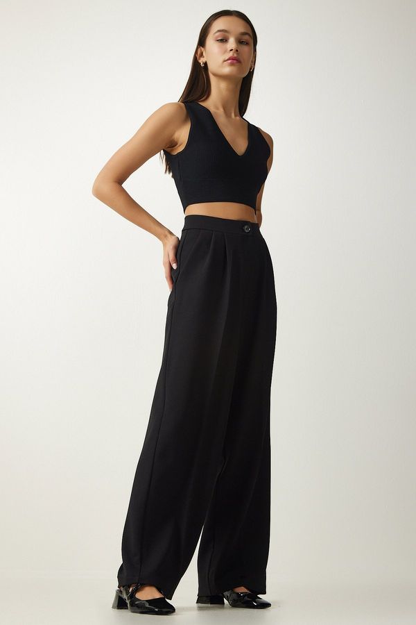 Happiness İstanbul Happiness İstanbul Women's Black Pleated Palazzo Trousers