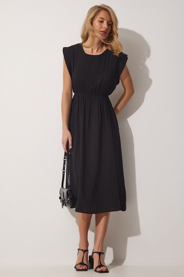 Happiness İstanbul Happiness İstanbul Women's Black Pleated Summer Knitted Dress