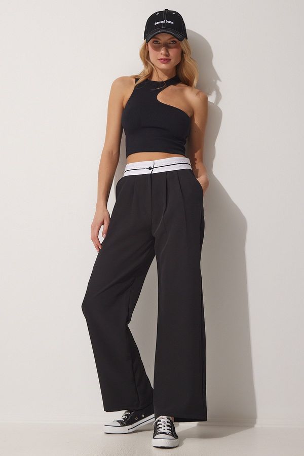 Happiness İstanbul Happiness İstanbul Women's Black Plier Belt Effect Masculine Pants