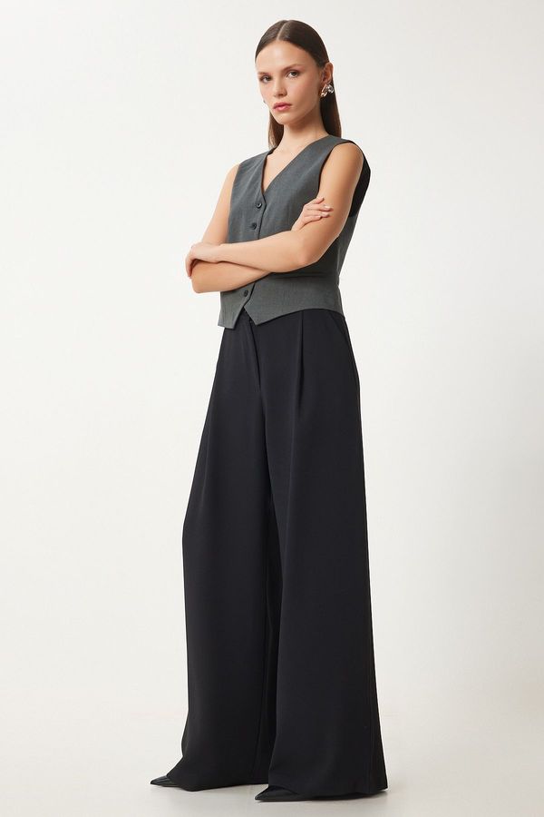Happiness İstanbul Happiness İstanbul Women's Black Pocketed Woven Palazzo Pants