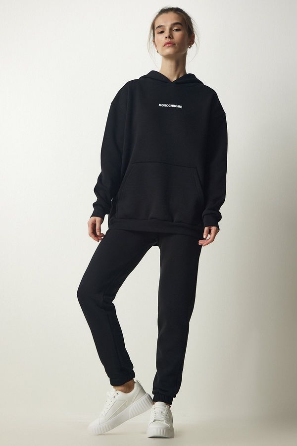 Happiness İstanbul Happiness İstanbul Women's Black Raised Knitted Tracksuit