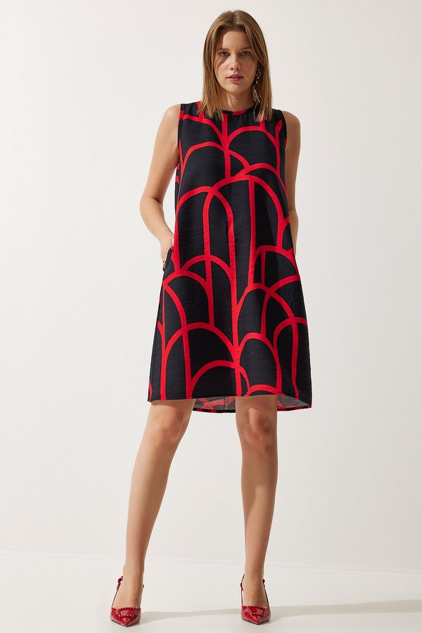 Happiness İstanbul Happiness İstanbul Women's Black Red Patterned Summer Bell Dress