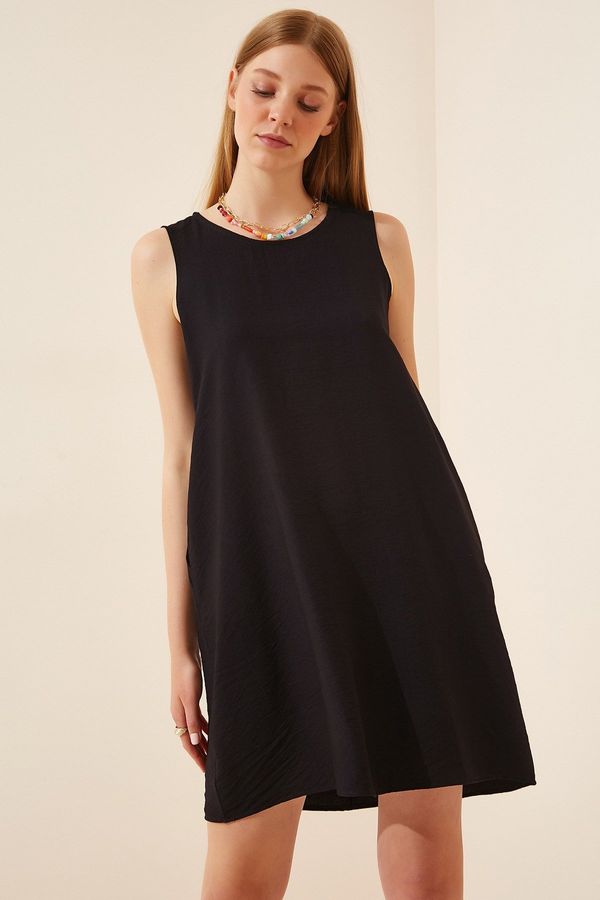 Happiness İstanbul Happiness İstanbul Women's Black Sleeveless Linen Viscose Bell Dress