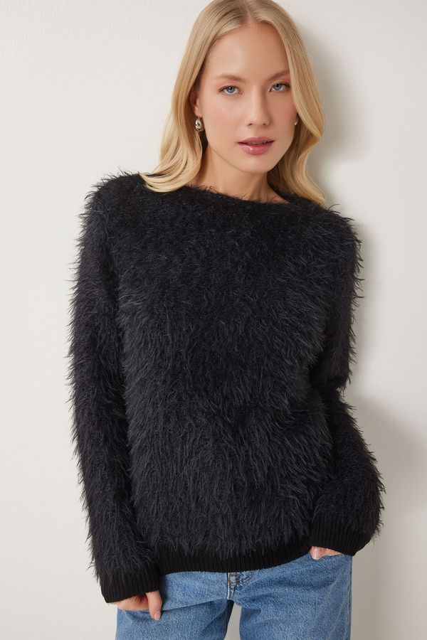 Happiness İstanbul Happiness İstanbul Women's Black Soft Bearded Knitwear Sweater