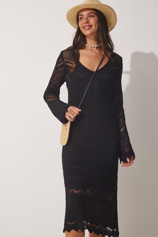 Happiness İstanbul Happiness İstanbul Women's Black Spanish Sleeve Summer Knitwear Dress