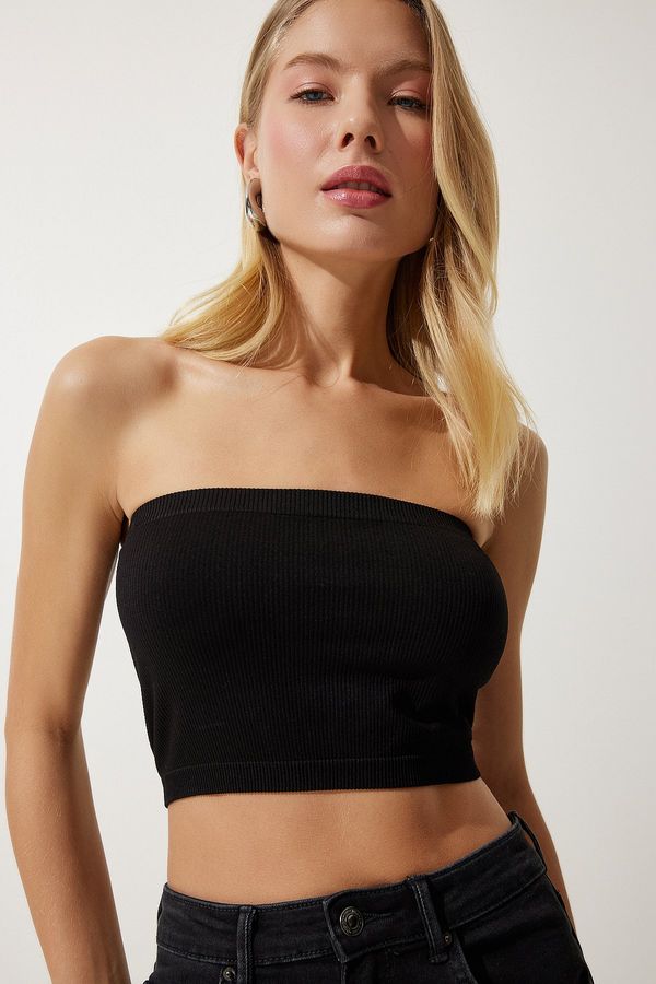 Happiness İstanbul Happiness İstanbul Women's Black Strapless Ribbed Knitted Bustier
