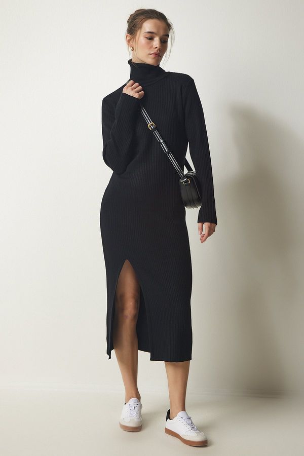 Happiness İstanbul Happiness İstanbul Women's Black Turtleneck Slit Knitwear Dress