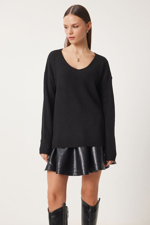 Happiness İstanbul Happiness İstanbul Women's Black V-Neck Knitwear Sweater