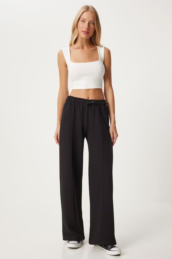 Happiness İstanbul Happiness İstanbul Women's Black Wide Leg Knitted Sweatpants