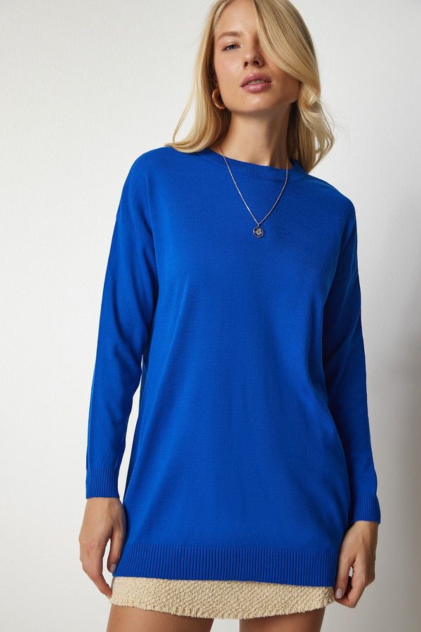 Happiness İstanbul Happiness İstanbul Women's Blue Crew Neck Basic Sweater
