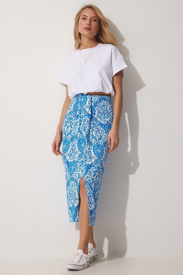 Happiness İstanbul Happiness İstanbul Women's Blue Ruffle Front Wrap Midi Skirt