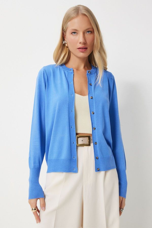 Happiness İstanbul Happiness İstanbul Women's Blue Soft Textured Seasonal Knitwear Cardigan