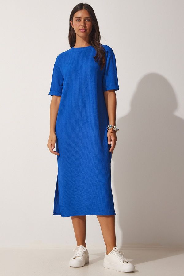 Happiness İstanbul Happiness İstanbul Women's Blue Textured Daily Knit Midi Dress