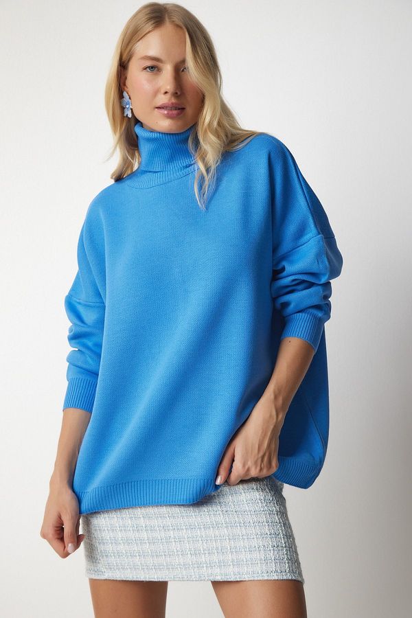 Happiness İstanbul Happiness İstanbul Women's Blue Turtleneck Oversize Knitwear Sweater