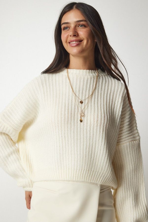 Happiness İstanbul Happiness İstanbul Women's Bone Balloon Sleeve Basic Knitwear Sweater