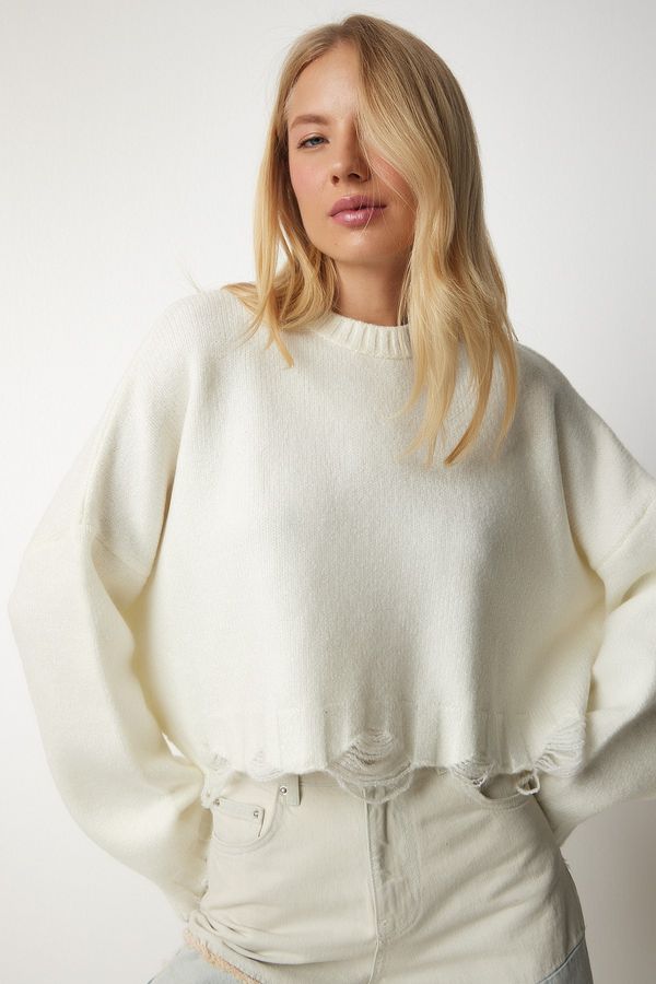 Happiness İstanbul Happiness İstanbul Women's Bone Ripped Detail Knitwear Sweater