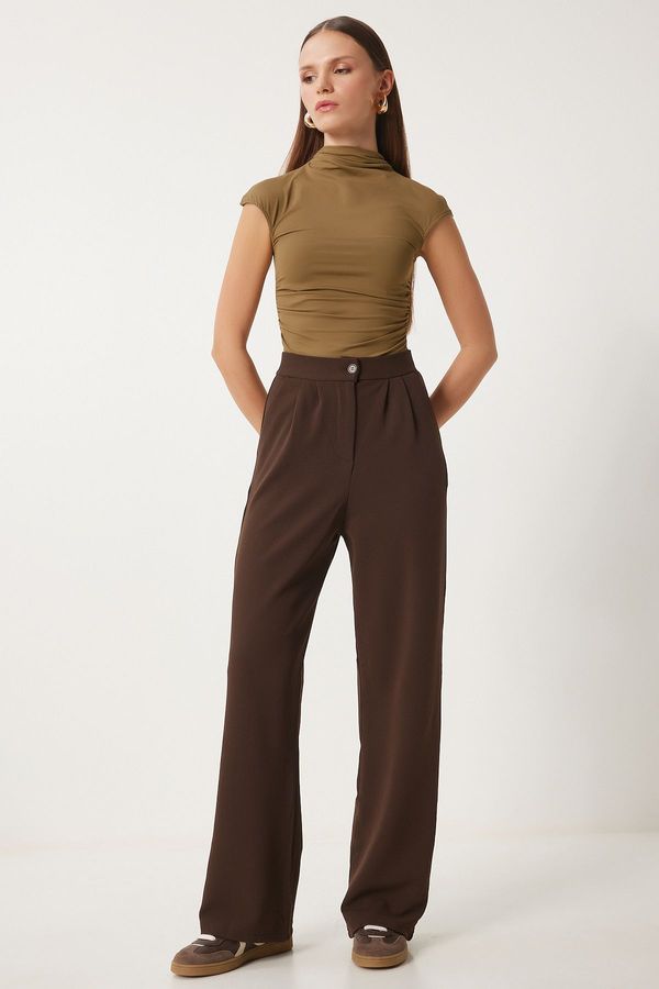 Happiness İstanbul Happiness İstanbul Women's Brown Lycra Comfortable Palazzo Knitted Trousers