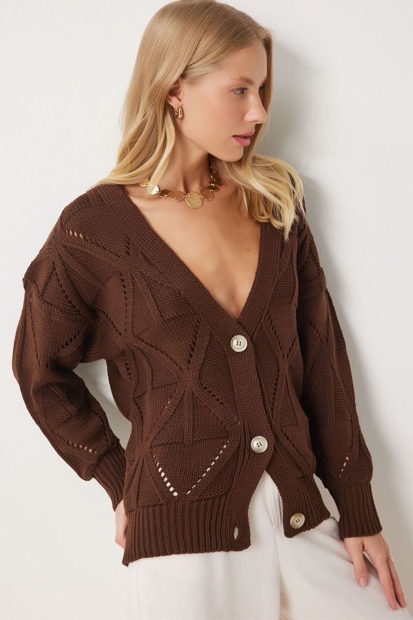 Happiness İstanbul Happiness İstanbul Women's Brown Patterned Knitwear Cardigan