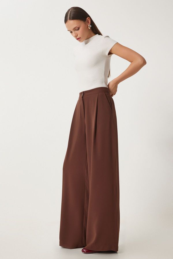 Happiness İstanbul Happiness İstanbul Women's Brown Pocketed Woven Palazzo Pants