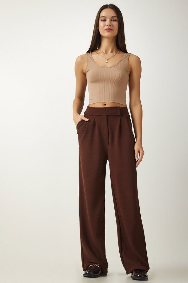 Happiness İstanbul Happiness İstanbul Women's Brown Velcro Waist Comfortable Palazzo Pants