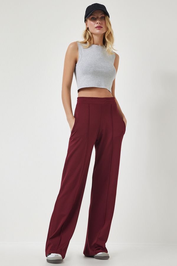 Happiness İstanbul Happiness İstanbul Women's Burgundy High Waist Scuba Palazzo Trousers