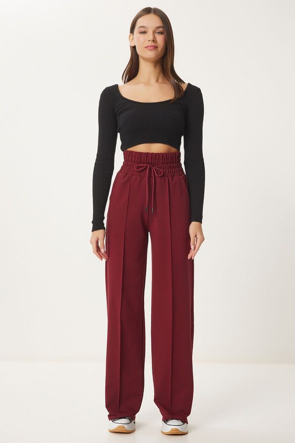 Happiness İstanbul Happiness İstanbul Women's Burgundy Pocket Basic Knitted Sweatpants