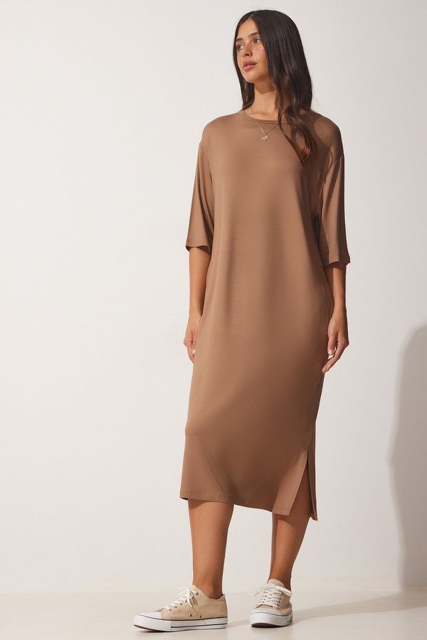 Happiness İstanbul Happiness İstanbul Women's Camel Daily Viscose Knitted Dress