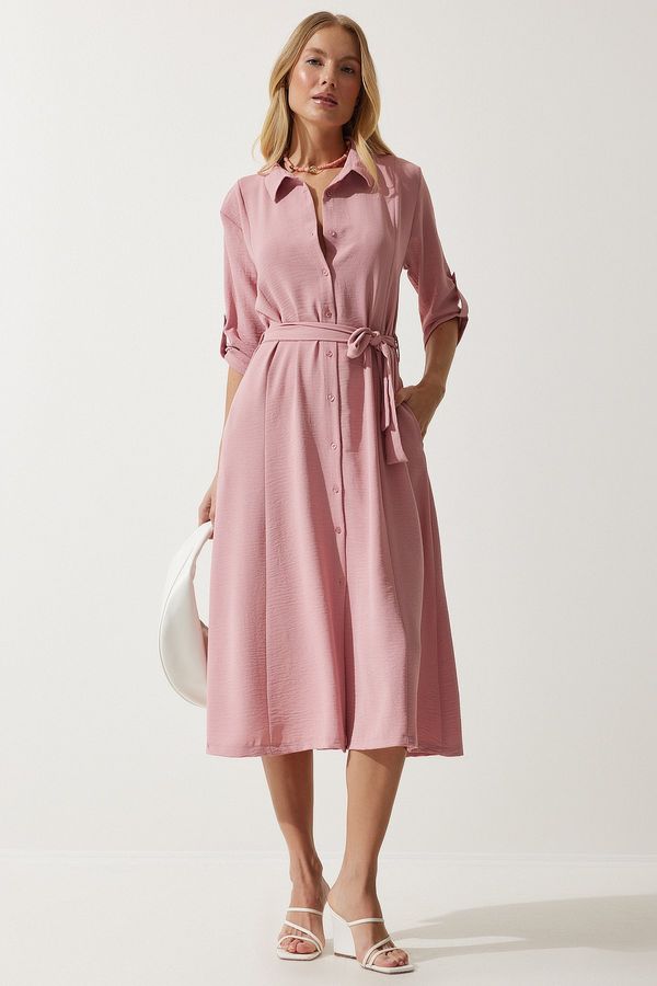 Happiness İstanbul Happiness İstanbul Women's Candy Pink Belted Shirt Dress