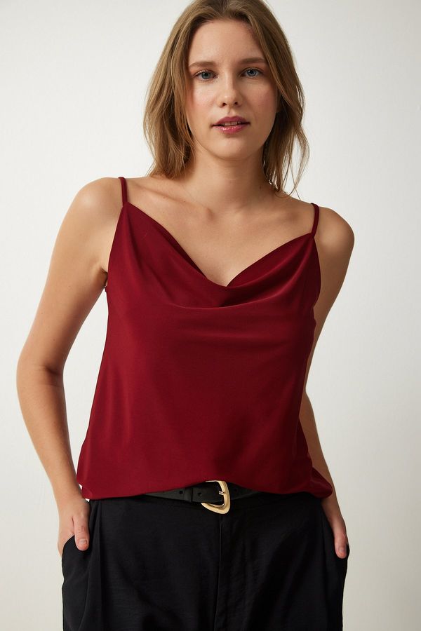 Happiness İstanbul Happiness İstanbul Women's Claret Red Strappy Collar Sandy Knitted Blouse