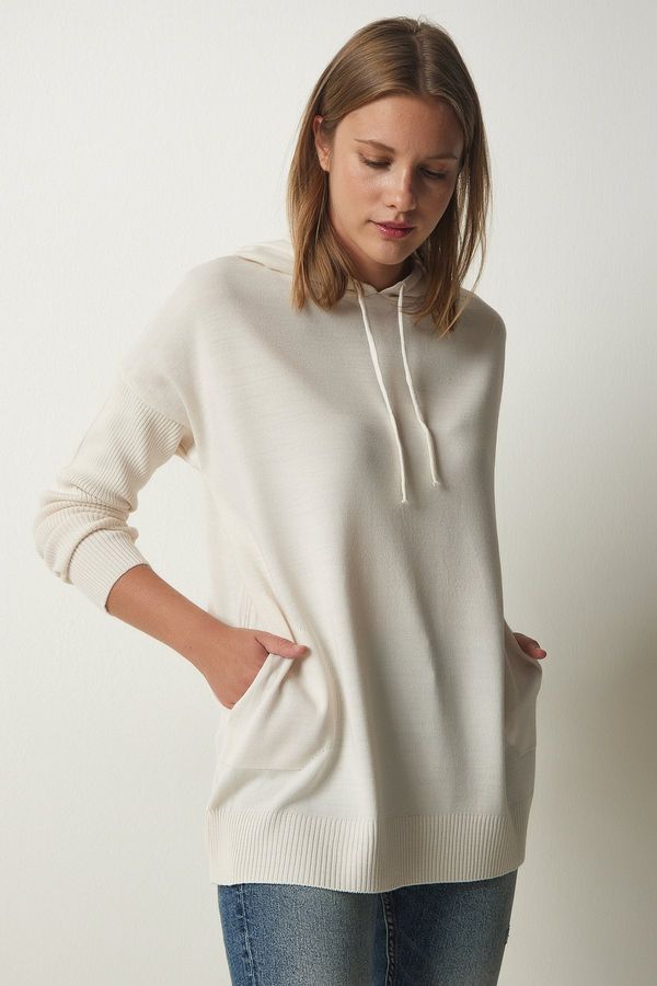 Happiness İstanbul Happiness İstanbul Women's Cream Hooded Pocket Knitwear Sweater