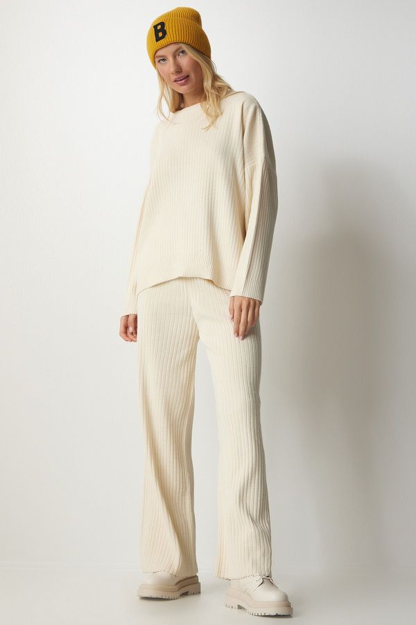 Happiness İstanbul Happiness İstanbul Women's Cream Knitwear Sweater Pants Suit
