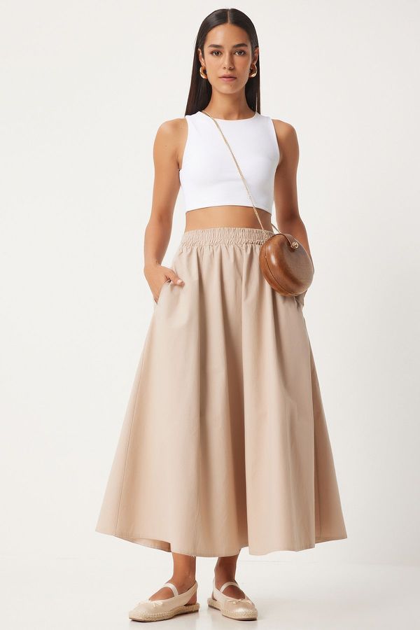 Happiness İstanbul Happiness İstanbul Women's Cream Linen Blend Maxi Skirt