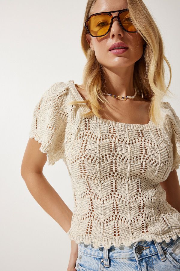Happiness İstanbul Happiness İstanbul Women's Cream Openwork Knitwear Blouse