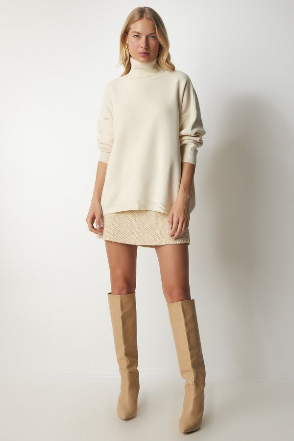 Happiness İstanbul Happiness İstanbul Women's Cream Turtleneck Oversize Knitwear Sweater