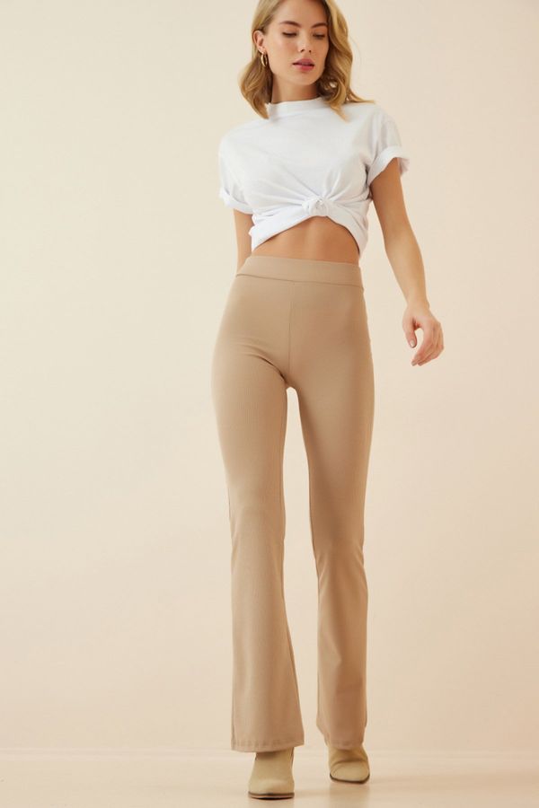 Happiness İstanbul Happiness İstanbul Women's Cream Wide Leg Knitted Pants