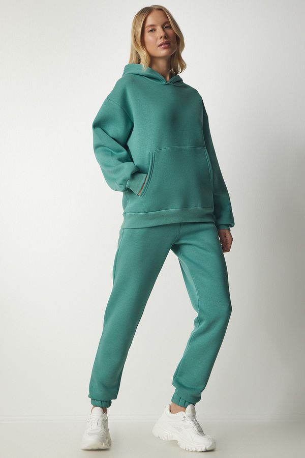 Happiness İstanbul Happiness İstanbul Women's Dark Almond Green Hooded Raised Tracksuit