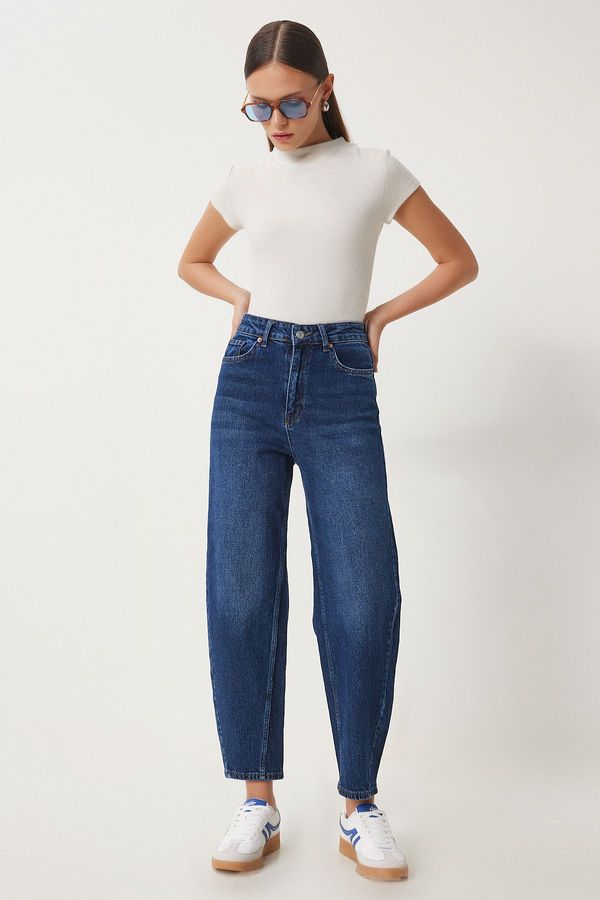 Happiness İstanbul Happiness İstanbul Women's Dark Blue High Waist Baggy Jeans