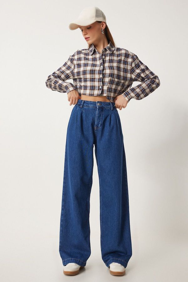 Happiness İstanbul Happiness İstanbul Women's Dark Blue High Waist Wide Leg Jeans