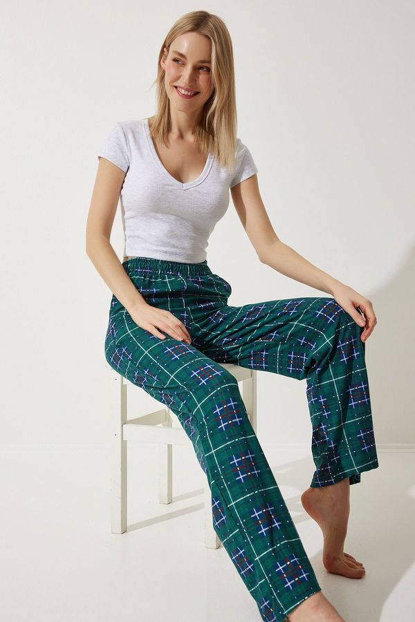 Happiness İstanbul Happiness İstanbul Women's Dark Green Patterned Soft Textured Knitted Pajamas