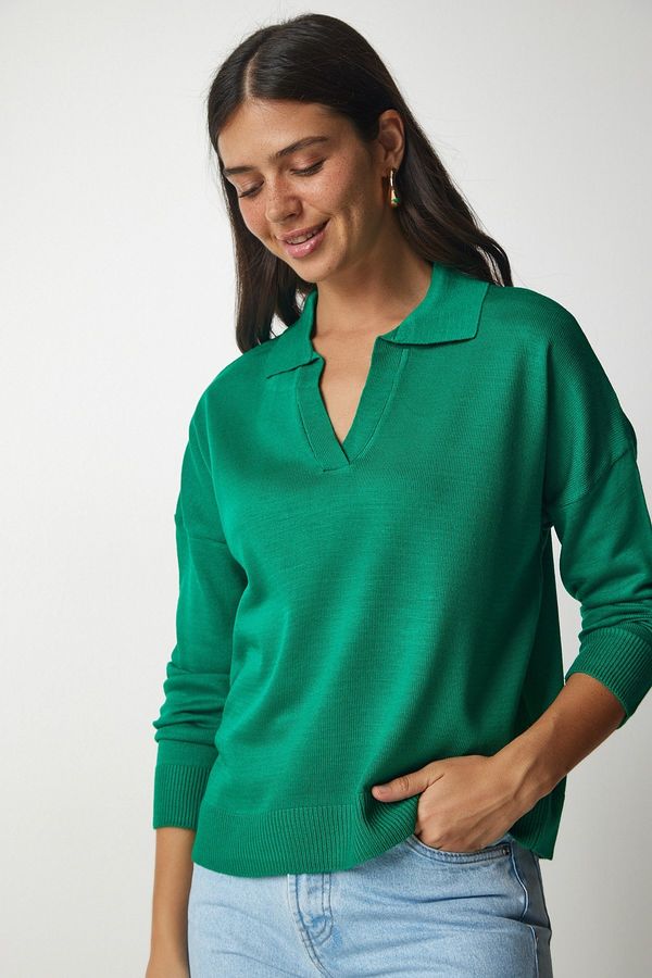 Happiness İstanbul Happiness İstanbul Women's Dark Green Polo Neck Basic Sweater