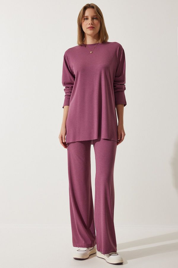 Happiness İstanbul Happiness İstanbul Women's Dusty Rose Corded Knitted Blouse Trousers Set