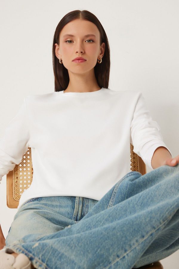 Happiness İstanbul Happiness İstanbul Women's Ecru Cotton Basic Knitted Blouse