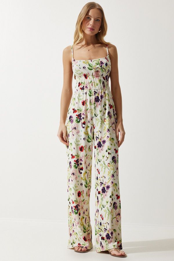 Happiness İstanbul Happiness İstanbul Women's Ecru Green Window Detailed Pattern Knitted Jumpsuit