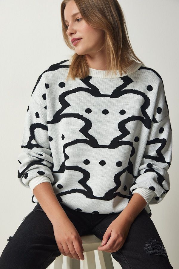 Happiness İstanbul Happiness İstanbul Women's Ecru Patterned Thick Knitwear Sweater
